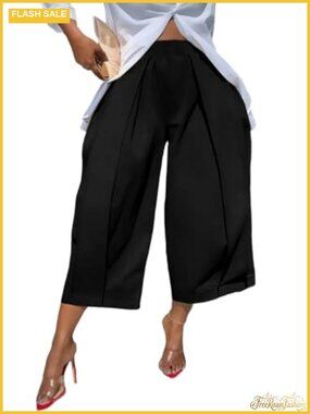 Wide Leg Capri Pants Women High Waist Pleated Cropped Trousers Barrel Yoga
